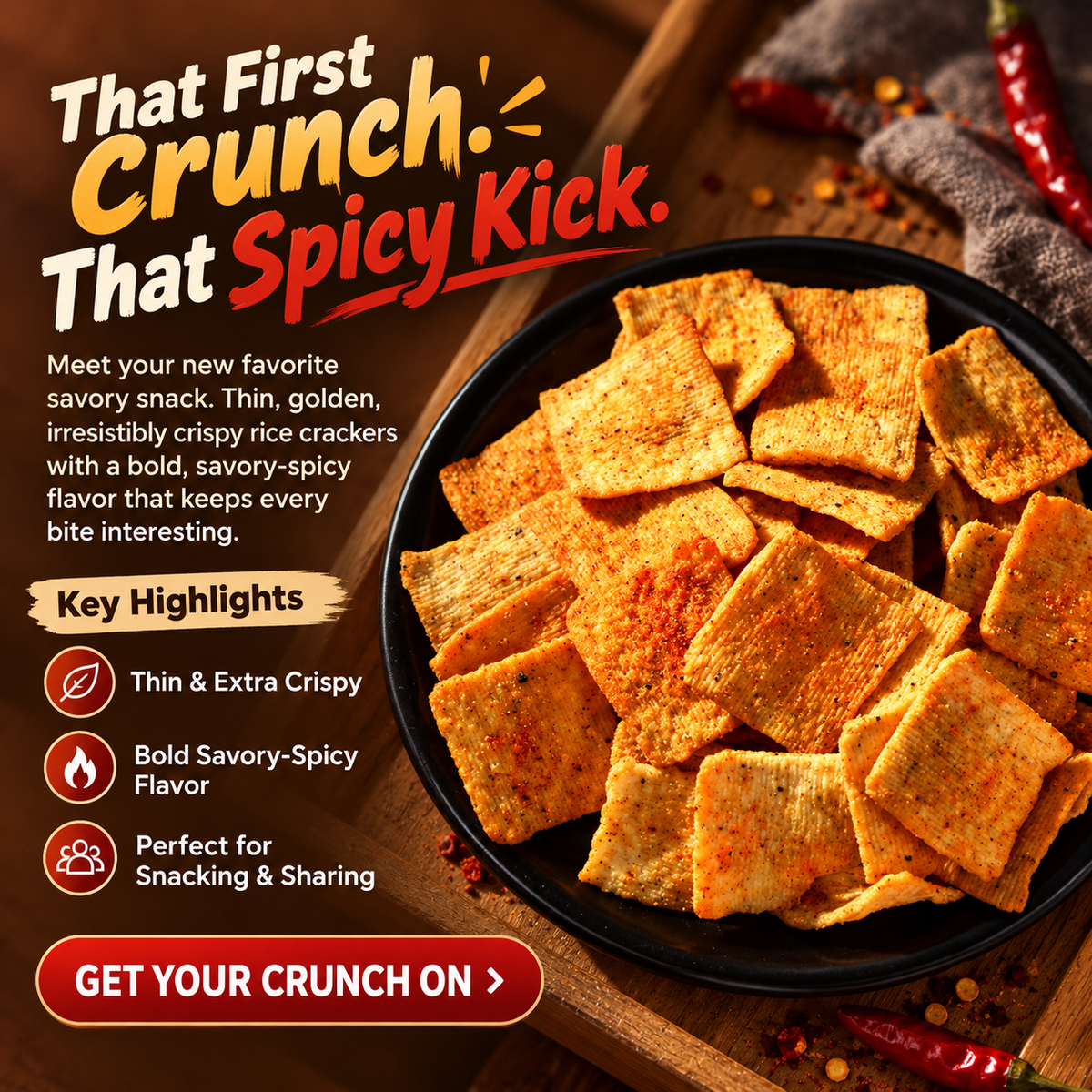 Spicy Crispy Rice Crackers – Thin, Crunchy & Full of Bold Spicy Flavor-ZP1