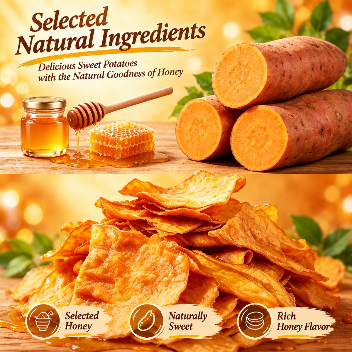 🍠Naturally Sweet, Wonderfully Crispy! Enjoy the Delicious Taste of Honey Sweet Potato Chips Anytime-ZP2