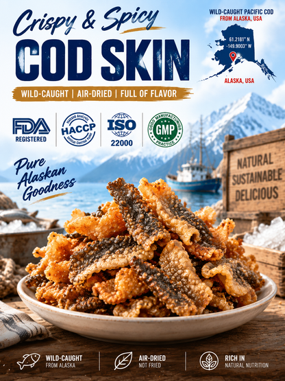 Premium Crispy Spicy Cod Skin Snack | Crunchy Seafood Chips-June