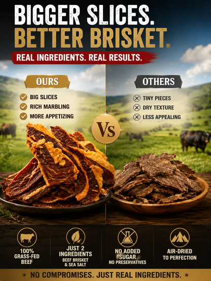 🐄 Pasture-Raised Beef Brisket Chunks – Premium Protein Snack-June