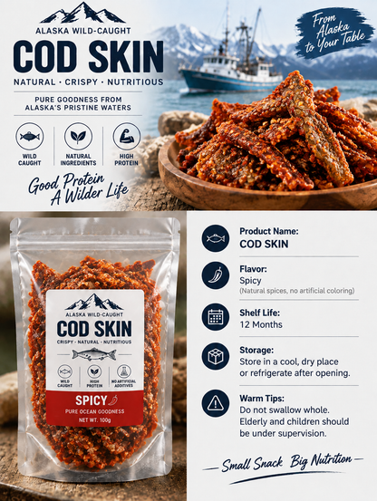 Premium Crispy Spicy Cod Skin Snack | Crunchy Seafood Chips-June