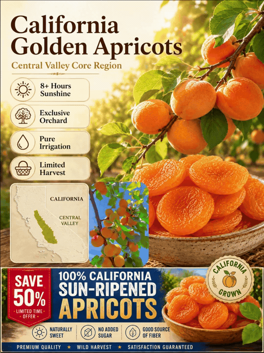 🍑 100% California Sun-Ripened Apricots – Premium Dried Fruit Snack, Naturally Sweet & Delicious ✨-LUN