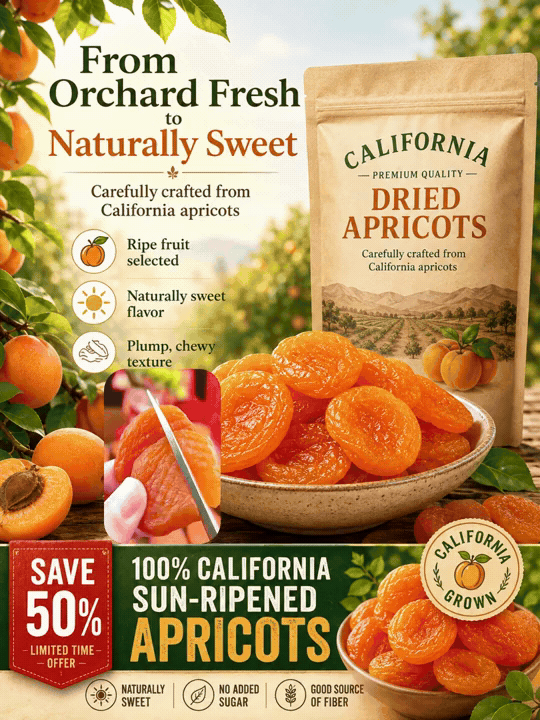 🍑 100% California Sun-Ripened Apricots – Premium Dried Fruit Snack, Naturally Sweet & Delicious ✨-LUN
