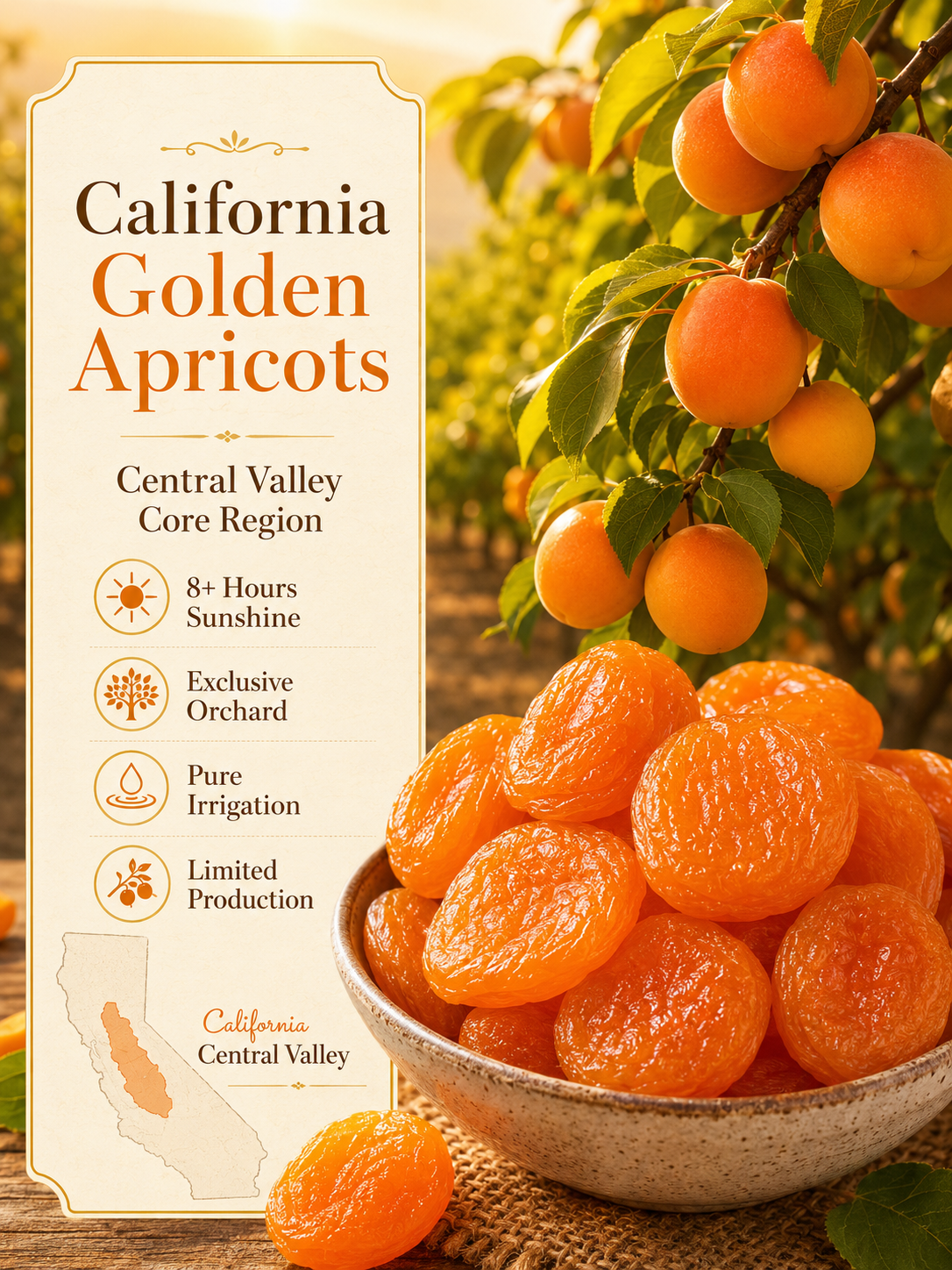 🍑 100% California Sun-Ripened Apricots – Premium Dried Fruit Snack, Naturally Sweet & Delicious ✨-LUN