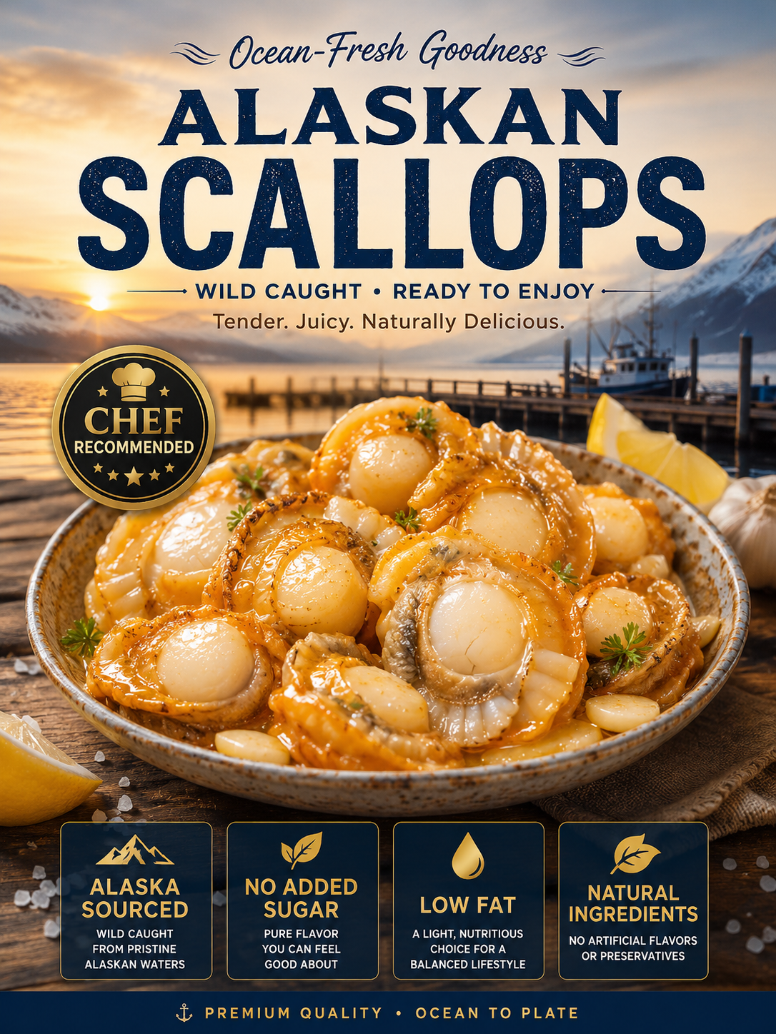 🐚 Wild Alaskan Scallops – Naturally Sweet, Tender & Packed with Flavor ✨