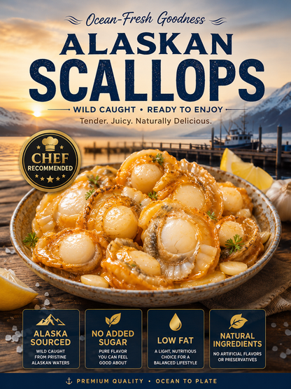 🐚 Wild Alaskan Scallops – Naturally Sweet, Tender & Packed with Flavor ✨