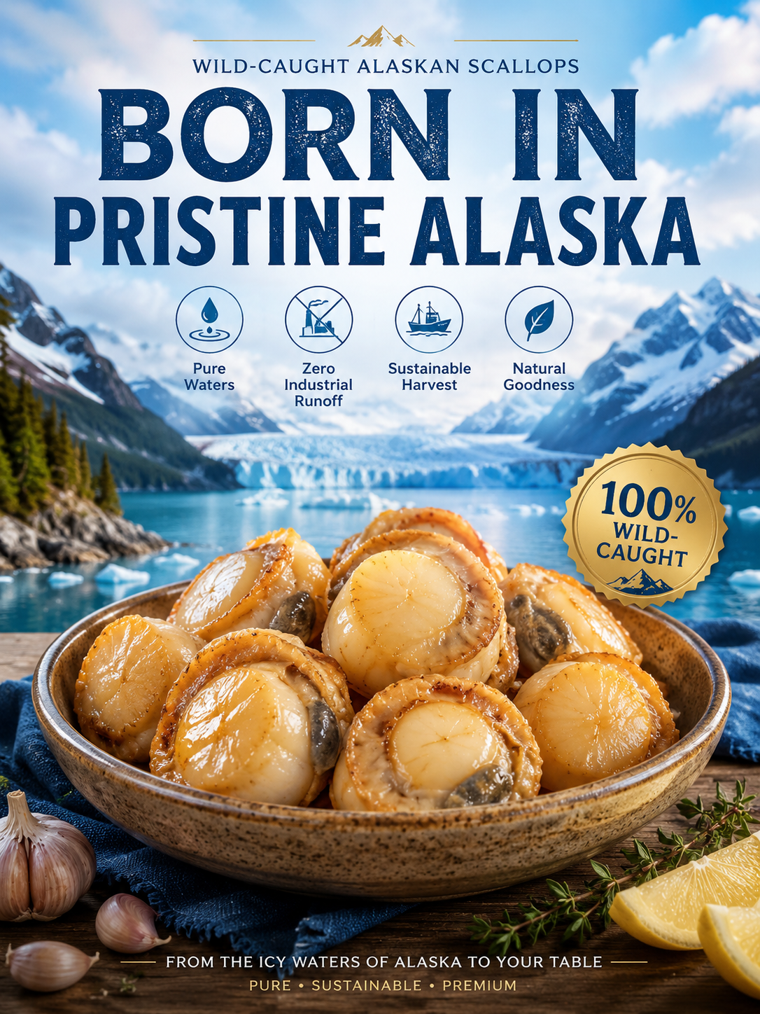 🐚 Wild Alaskan Scallops – Naturally Sweet, Tender & Packed with Flavor ✨