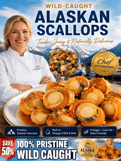 🐚 Wild Alaskan Scallops – Naturally Sweet, Tender & Packed with Flavor ✨