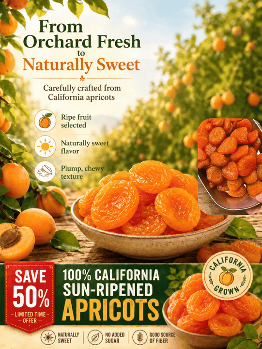 🍑 100% California Sun-Ripened Apricots – Premium Dried Fruit Snack, Naturally Sweet & Delicious ✨-June