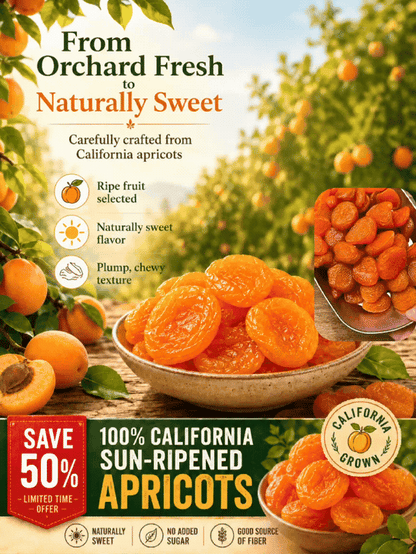 🍑 100% California Sun-Ripened Apricots – Premium Dried Fruit Snack, Naturally Sweet & Delicious ✨-June