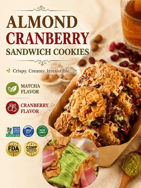 🍒 Cranberry & Matcha Nut Crispy Sandwich Macarons ✨ Healthy Almond Snack-June