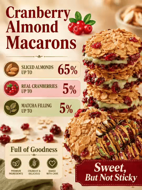 🍒 Cranberry & Matcha Nut Crispy Sandwich Macarons ✨ Healthy Almond Snack-June